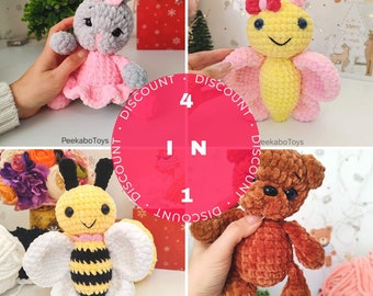 Amigurumi Bundle /Crochet Patterns Bundle/ 4 Amigurumi Crochet Patterns/ Small Bear Crochet Pattern/ Small Bunny / Butterfly / Bee Crochet