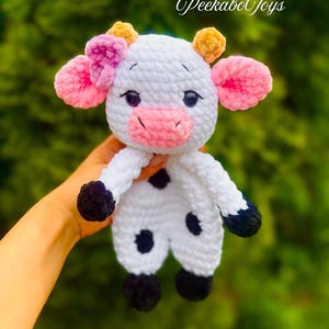 Haakpatroon koe Snuggler, Gemakkelijk laag te naaien Amigurumi Lovey, Trooster koe Amigurumi, haakpatroon Snuggler Cow