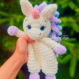 Unicorn Snuggler Crochet Pattern , Low Sew Amigurumi Lovey , Unicorn Amigurumi Comforter , Easy Crochet Pattern , Amigurumi Snuggler image 1