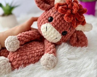 Highland Cow Snuggler Crochet Pattern , Low Sew Highland Cow , Low Sew Crochet Pattern , Highland Cow Comforter Amigurumi , Lovey Crochet