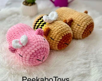 Bundle 3 Capybara Amigurumi Patterns , Sleepy Capybara , Bee Capybara, Pink Capybara , Crochet Pattern , No SEW Capybara Amigurumi