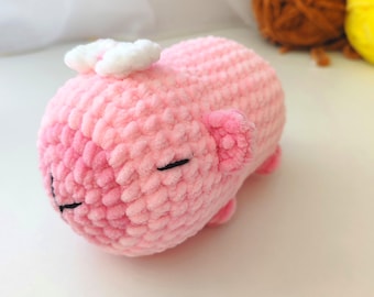 Low Sew Capybara Amigurumi Pattern , Easy Capybara Crochet Pattern , Sleepy Capybara Crochet , Pink Capybara with Bow , Crochet Tutorial