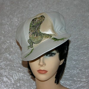 Cap lizard, baseball cap, leather cap with rhinestone application, designer cap, unique