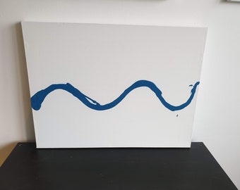 as the river flows - abstract painting, blue and white. 46x60CM