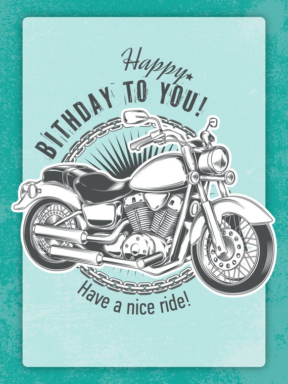 PRINTABLE Happy Birthday Digital Card Motorcycle | Etsy