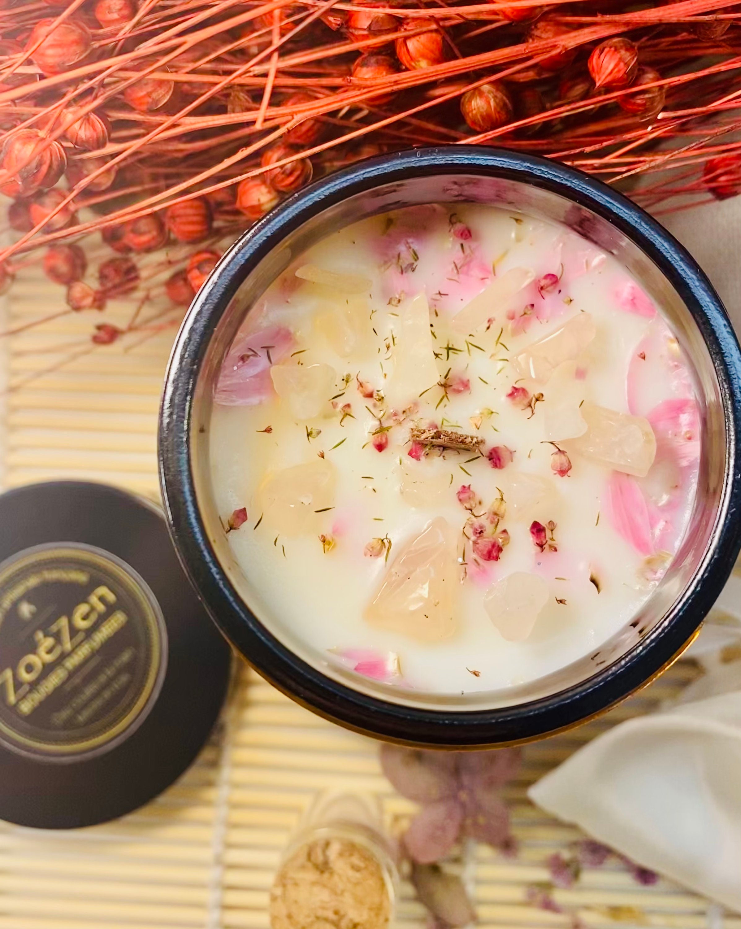 Bougie Parfumée - Lithothérapie Quartz Rose