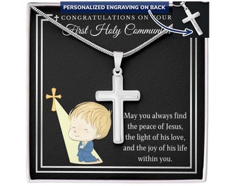 Boys First Communion Cross Necklace, communion gift for son, godson, grandson, First Holy Communion gifts, cross jewelry for boy