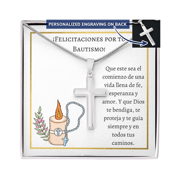 Collar Cruz Personalizado, regalo en el Dia de Bautismo. Baptism Gift, Personalized Cross Necklace with Name,Christian Gifts for Christening