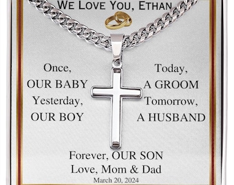 Gift for Son on Wedding Day, Gift for Groom from Mom, Groom Gift from Dad, Wedding Gift, To My Son, Forever Our Son, cross necklace for son