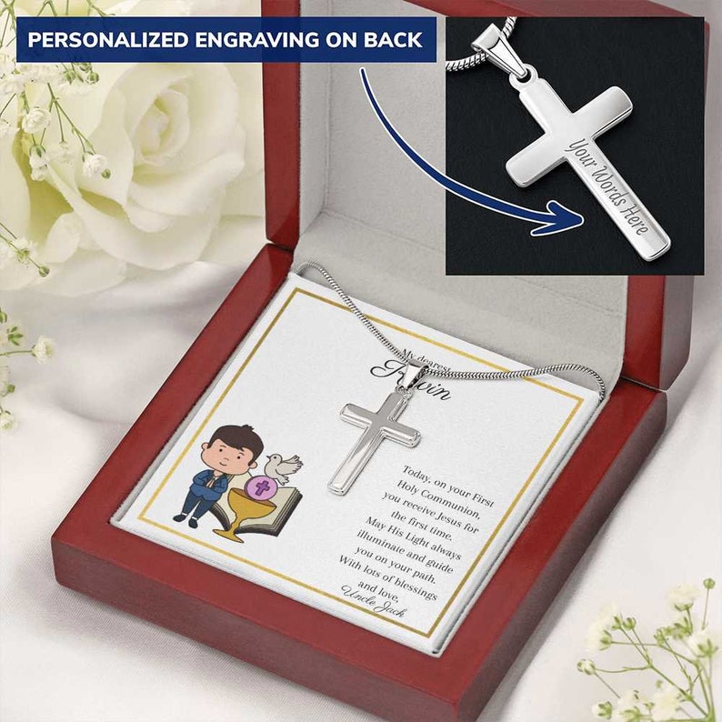 First Holy Communion Gifts for Boy, Personalized Cross Gift, First