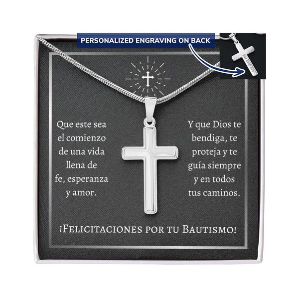 Collar Cruz Personalizado, regalo en el Día de Bautismo. Baptism Gift, Personalized Cross Necklace with Name,Christian Gifts for Christening