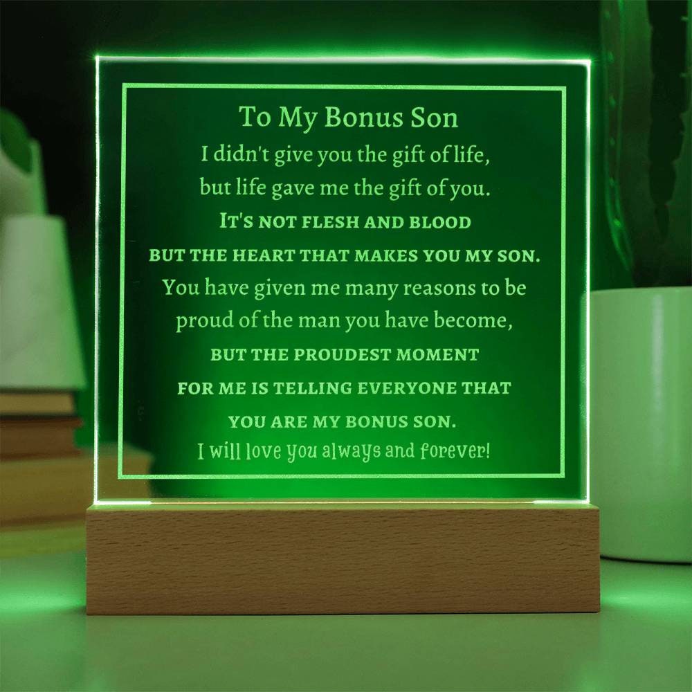 Engraved Acrylic Plaque for Bonus Son From Parents, Gift for Bonus Son