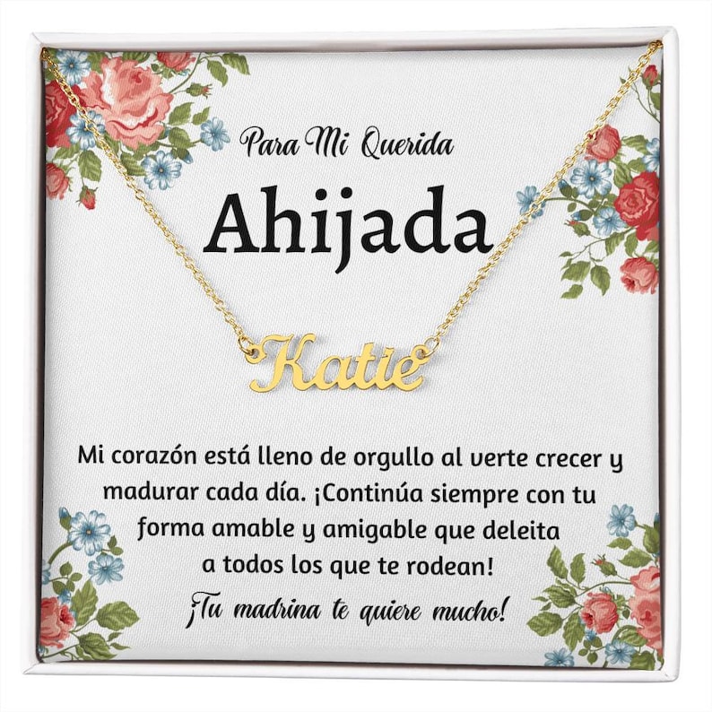 Custom Name Necklace, Spanish Goddaughter Gift, Ahijada para Navidad, Cumpleaños