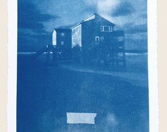 Inkjet or fine art print of Rodanthe North Carolina Cyanotype entitled "The water does not forget its course" -- Armenian proverb