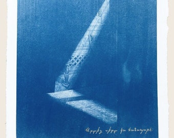 Inkjet art print of cyanotype "From heart to heart there is a path" -- Armenian Proverb print