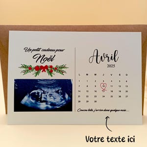 Carte de calendrier échographique personnalisée Noël faire-part de grossesse au mari, aux parents, à la soeur, au frère, à l'oncle, à la tante