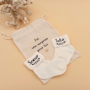 Aankondiging van zwangerschap aan zus, gepersonaliseerde babysokjes voor babyaankondiging, babysokken kondigen zwangerschap aan, verrassing voor tante, Tata