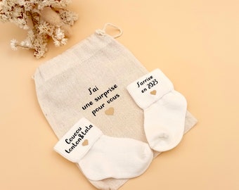 Coucou Tonton et Tata, J'arrive en 2024, Baby Socks for Pregnant Announcement to Uncle and Aunt, You Will be Uncle, You Will be Aunt