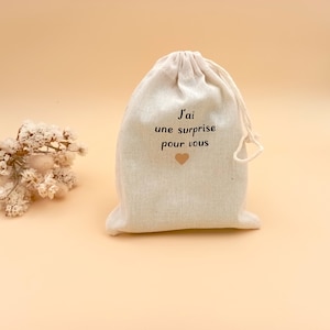 J'ai une Surprise pour vous, pochette en coton pour faire-part de grossesse surprise à une famille, pochette cadeau de Noël, faire-part de bébé, sac