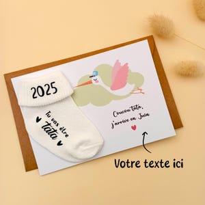 Tu vas être tata, aanpasbare kaart met babysokjes voor zwangerschap aankondiging aan tante, verrassing zwangerschapsaankondiging voor tante, jouw tekst
