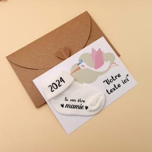 Tu vas être mamie, Idea regalo personalizzata per annunciare la gravidanza con calzino per neonati, sarai nonna, sorpresa per la nonna, biglietto 3D con calzino