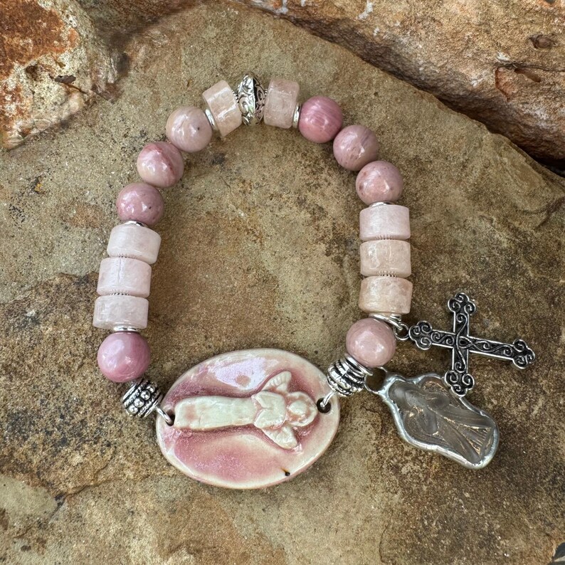 Angel Cross Stretch Bracelet, Religious, Spiritual Jewelry image 18