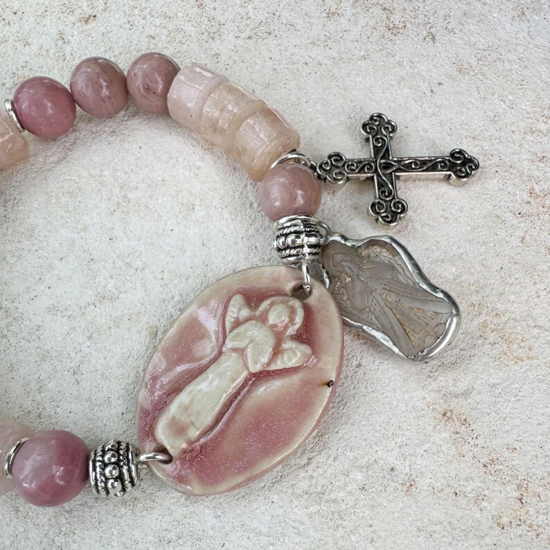 Angel Cross Stretch Bracelet, Religious, Spiritual Jewelry image 4