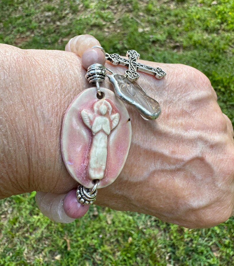 Angel Cross Stretch Bracelet, Religious, Spiritual Jewelry image 8
