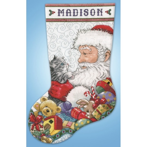 Design Works Santa and Kitten Counted Cross Stitch Stocking Kit 