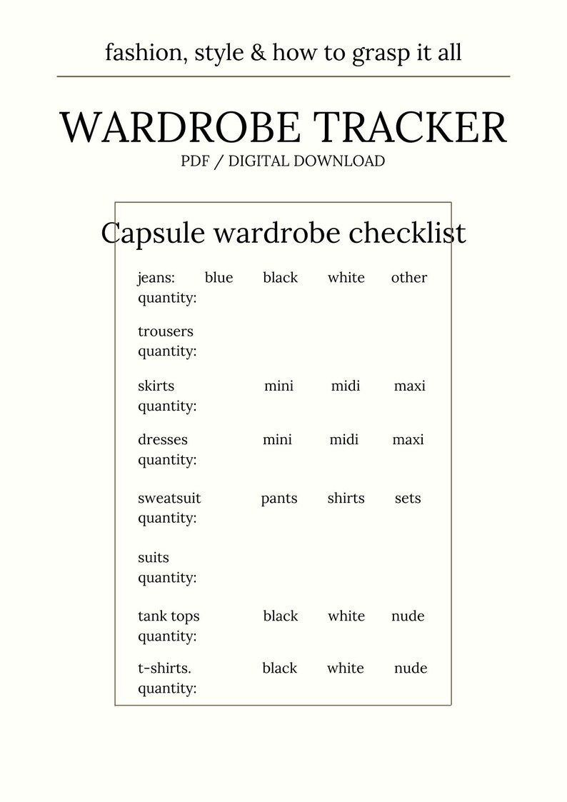 Capsule Wardrobe Tracker / Wardrobe Tracker / A4 PDF / Instant Download ...