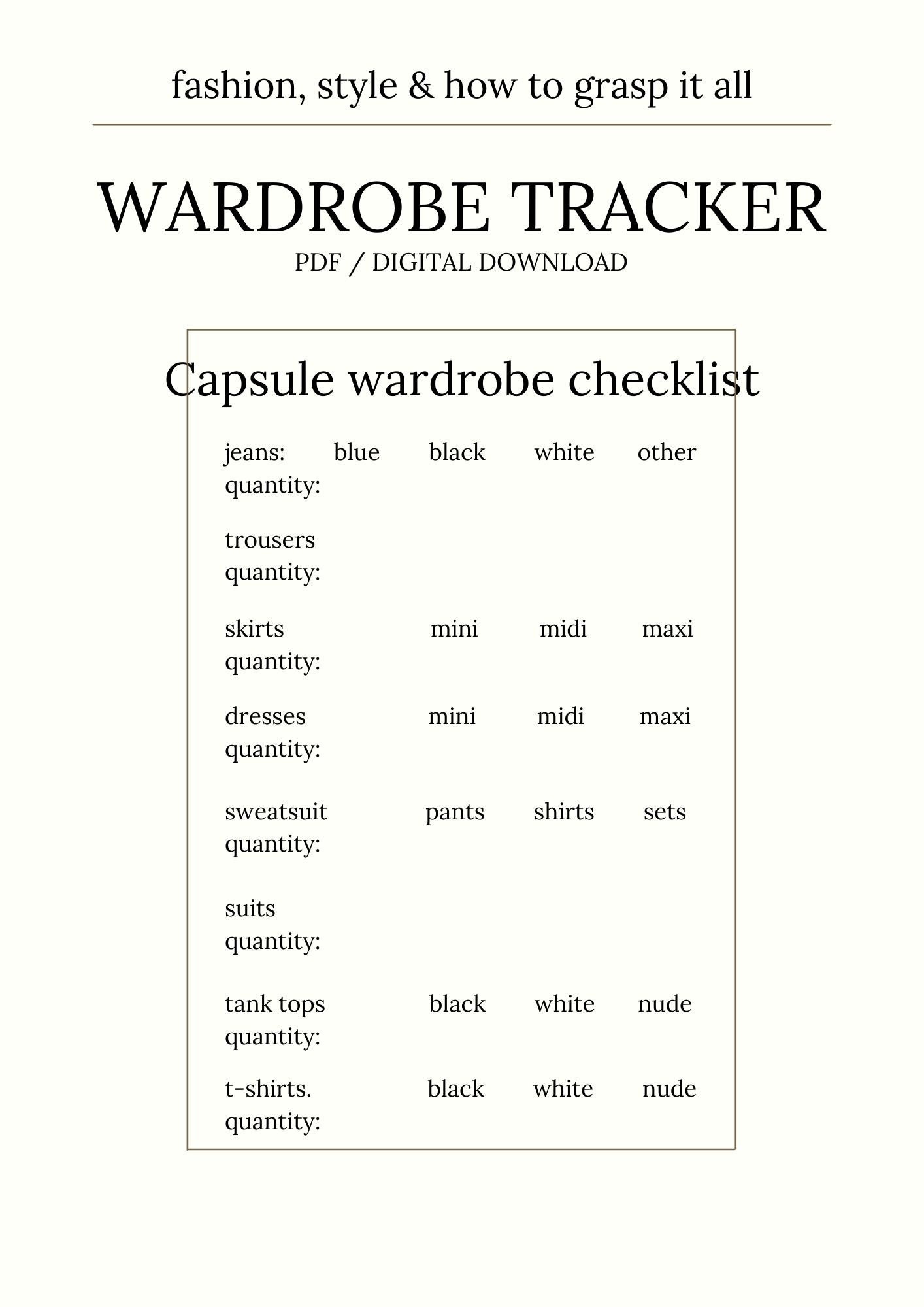 Capsule Wardrobe Tracker / Wardrobe Tracker / A4 PDF / Instant Download ...