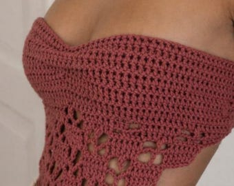 Crochet Heart Pointed Crop Top - Sweetheart Neckline Boho Corset Style Top - Handmade Custom Made to Order Festival Top
