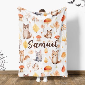 Personalized Baby Blanket: Autumn Animals, Custom Name, Minky Fall Throw
