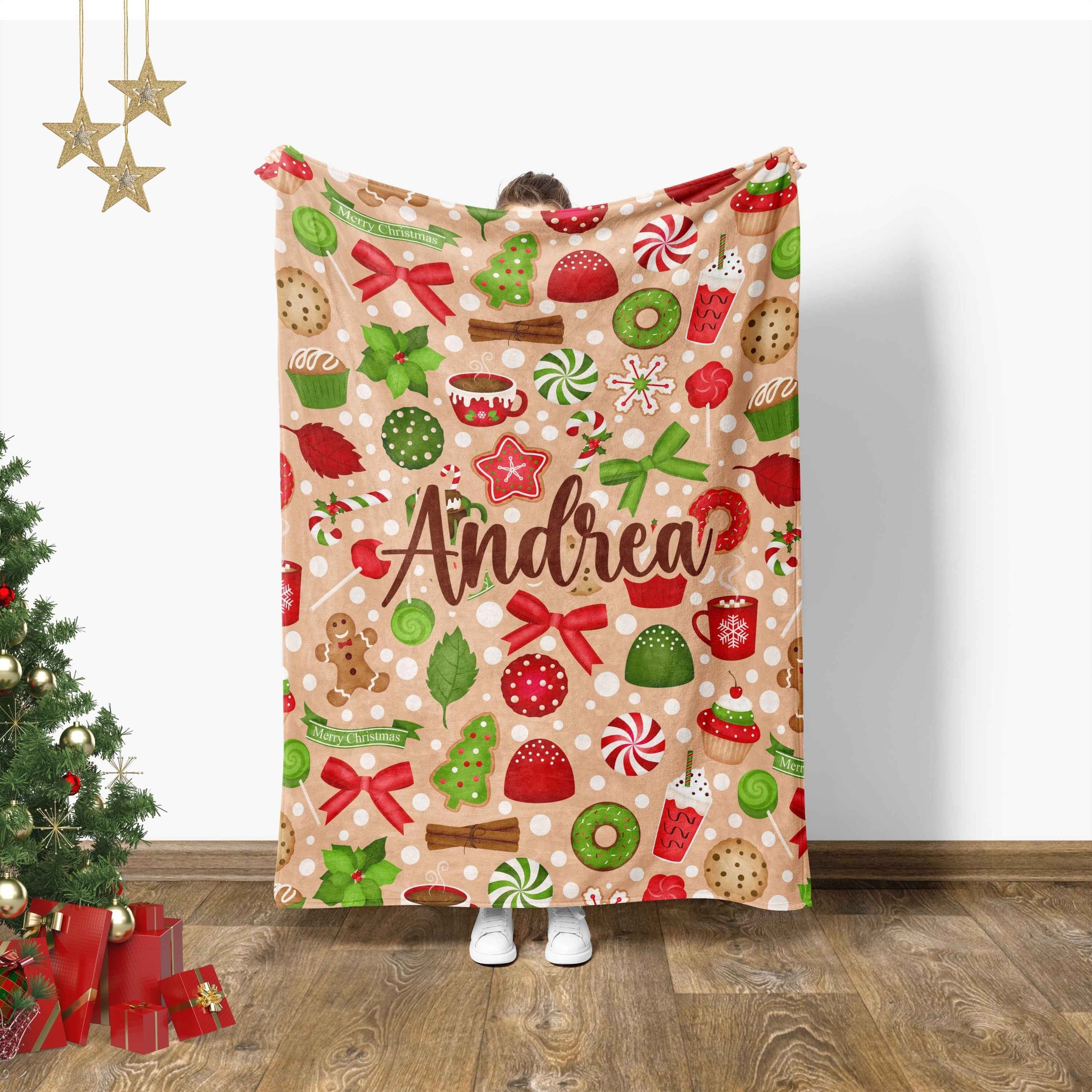 Cute Christmas Blanket For Kids, Holiday Decor, Toddler Christmas Bedding, Baby First Christmas, Winter Baby Shower Gift,Custom Name Blanket