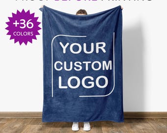 Custom Logo Blanket, Personalized Minky Fleece Throw