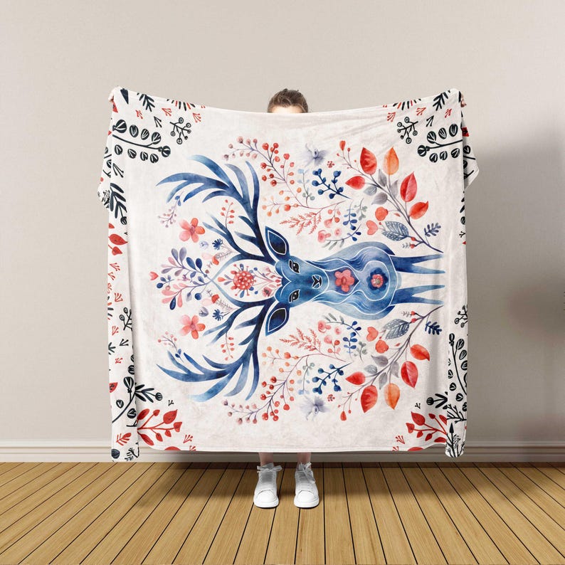 Nordic Reindeer Christmas Blanket: Scandinavian Holiday Decor image 2