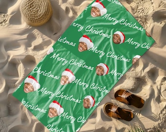 Personalized Christmas In July Beach Towel: Custom Face Summer Santa Gift