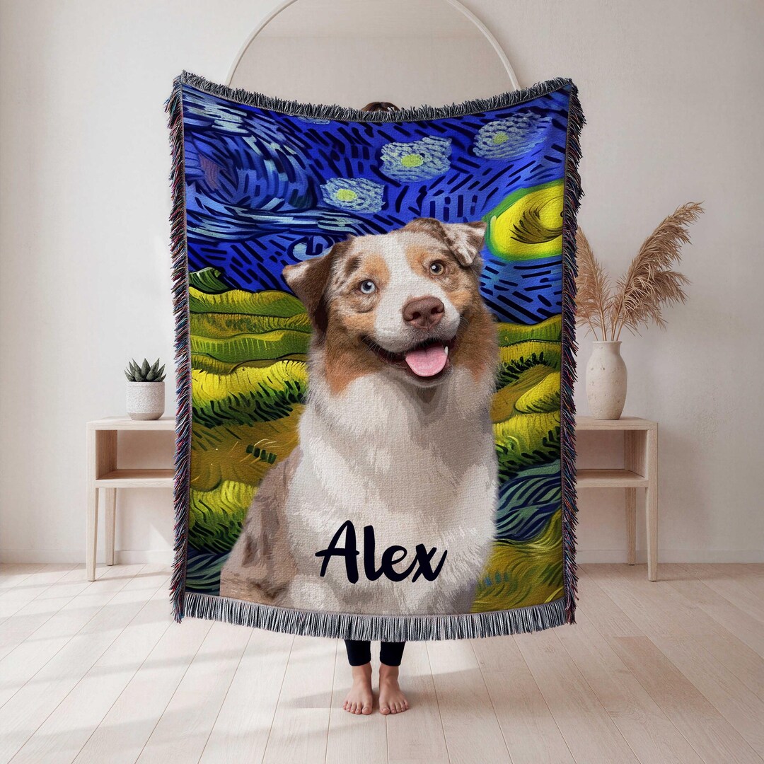Personalized Woven Blanket With Pet: Custom Pet Name Home Decor - Etsy