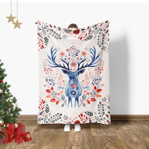 Nordic Reindeer Christmas Blanket: Scandinavian Holiday Decor image 1