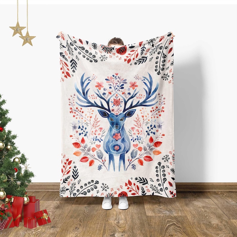 Nordic Reindeer Christmas Blanket: Scandinavian Holiday Decor image 1