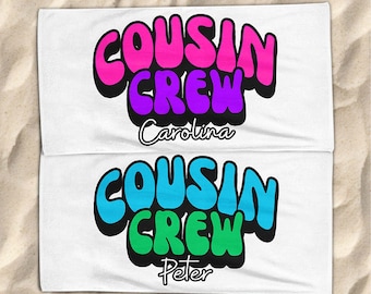 Toalla de playa personalizada para primos, regalo de viaje a juego