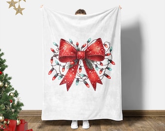 Manta navideña Coquette: Manta con luces navideñas para la decoración del hogar