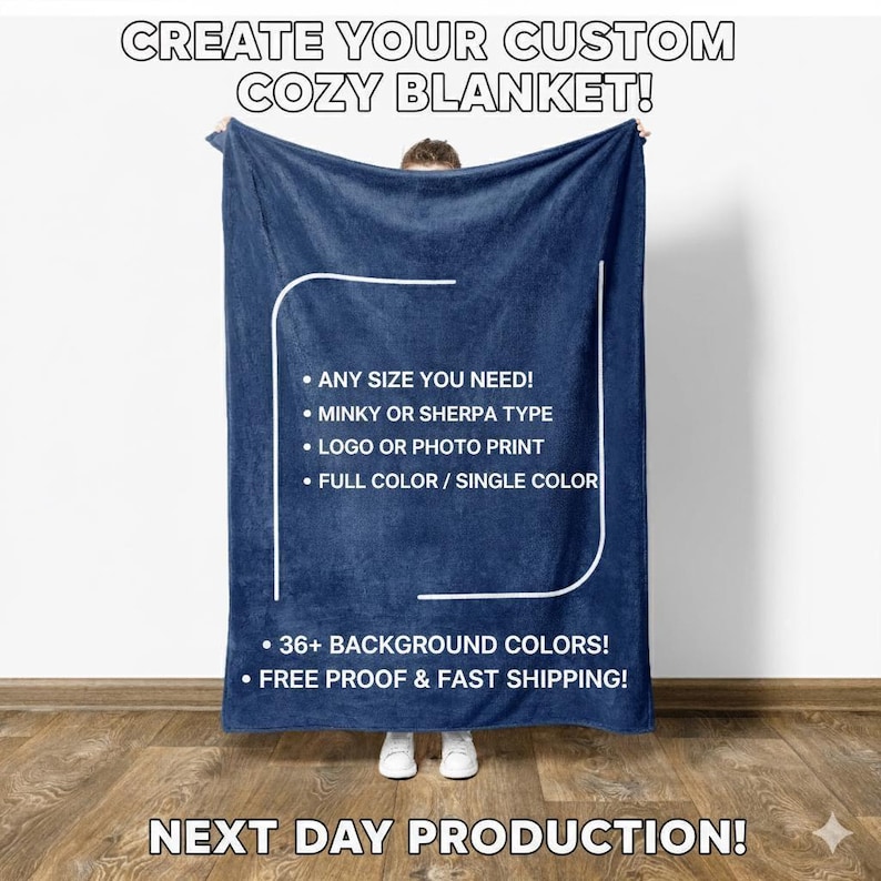 Custom Logo Blanket: Corporate Gift, Minky or Sherpa image 1