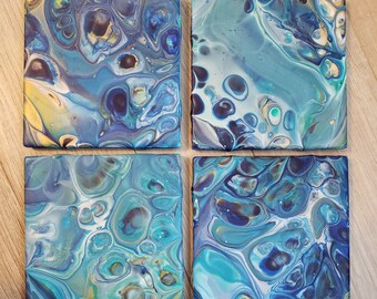 Ocean Blues Acrylic Pour Coasters