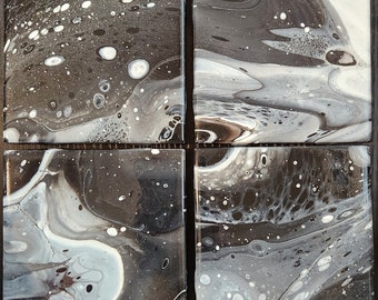 Acrylic Fluid Art Coaster Set (set of 4)- black & white