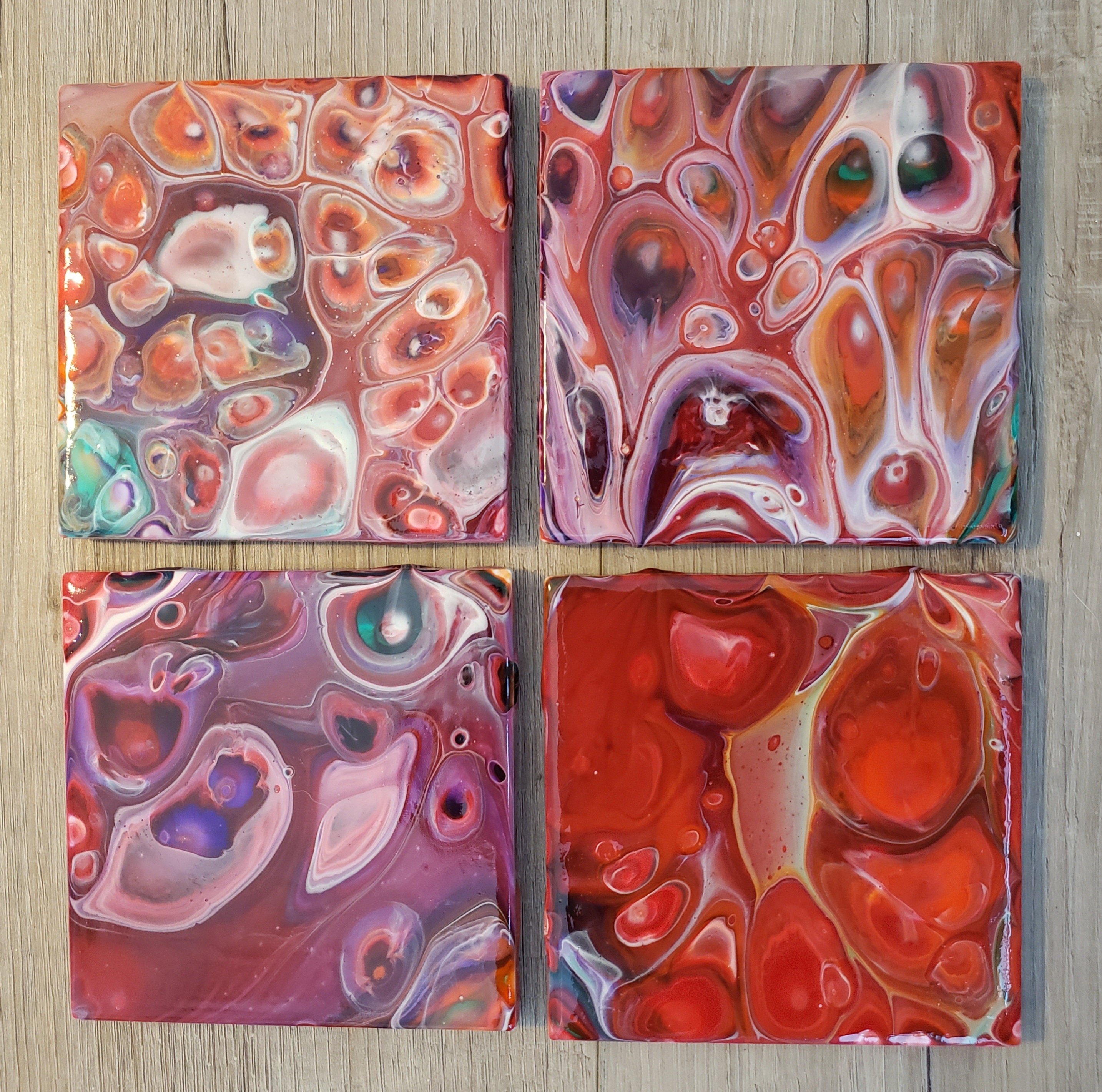 Acrylic Fluid Art Coaster Set (set of 4)- reds