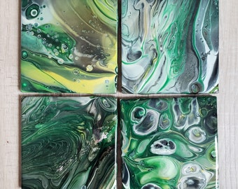 Acrylic Fluid Art Coaster Set (set of 4)- Greens