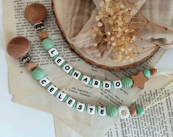 Free Shipping, Pacifier Chain With Name, Lettere in Silicone o Legno