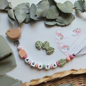 Spedizione gratuita, Portaciuccio con nome,Anche lettere Legno, catenella portaciuccio personalizzata