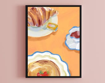 Breakfast Still Life Print: Croissant, Pancakes, Foodie Kitchen Art (Digital Download)